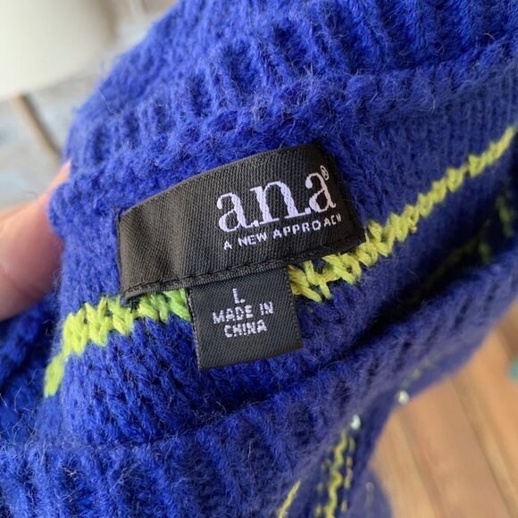 A.N.A. Sweater Blue Green Stripe Sequin Detail Striped L Large Dolman Sleeve - Picture 5 of 6